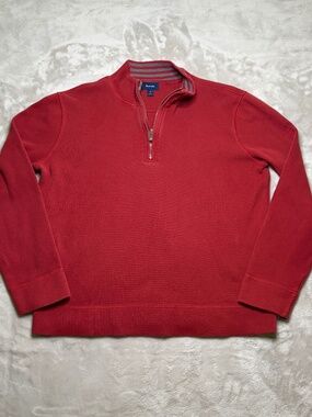 Faconnable 1/4 Zip Sweater Mens M Red Golf Casual 100% Cotton Preppy Pullover